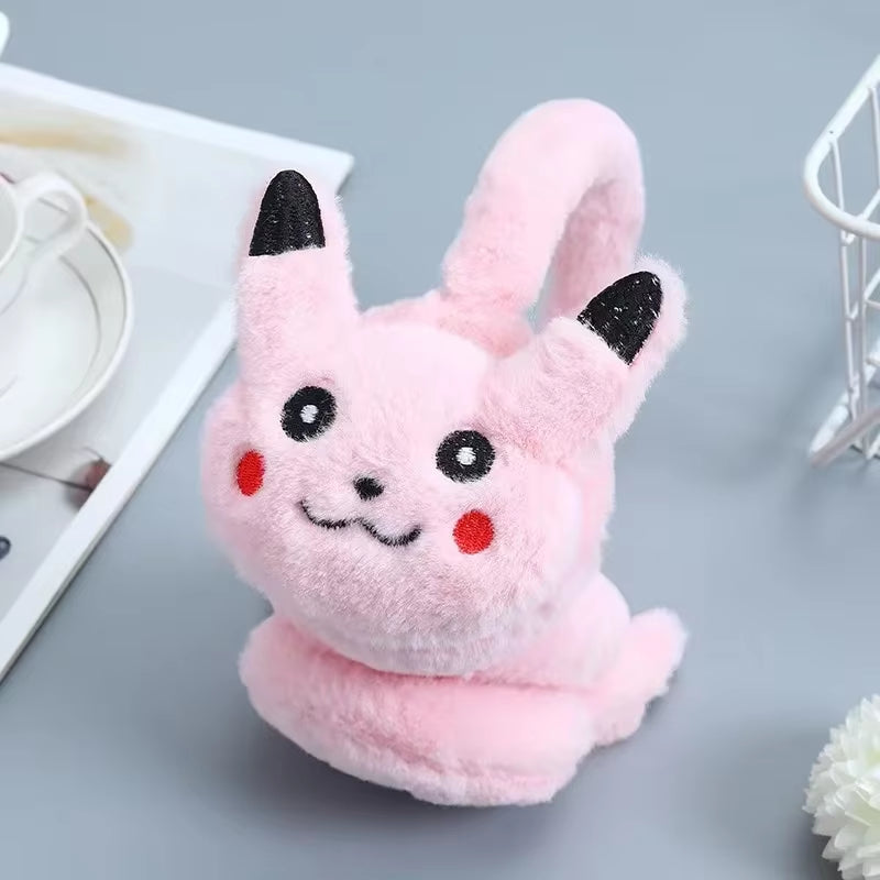 Pikachu Plush Earmuffs Cute Soft Anime Cartoon Earmuffs Plush Winter Warm Earmuffs Headphone for over 6 Year Old Kids Adult