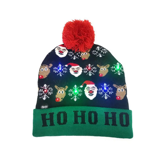 LED Light up Christmas Hat Christmas Knitted Beanie Hat Christmas Party Warmer Cap for Kids Adults