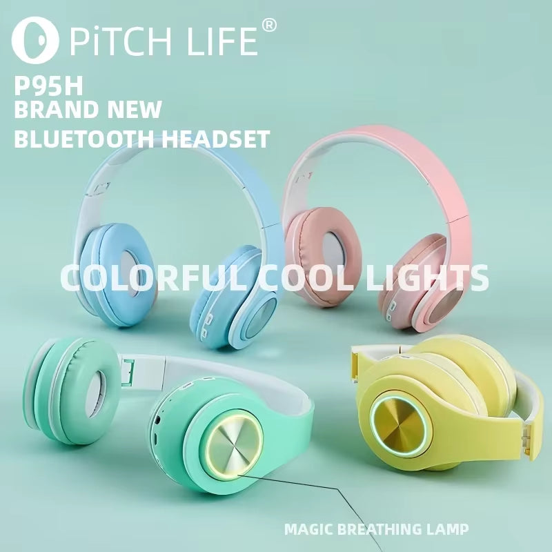 P95H,Rgb,Moda Ears BT Wireless Headphone Com Mic E Flash Light, Capacete De Música Estéreo LED, Fone De Ouvido Dobrável, Present