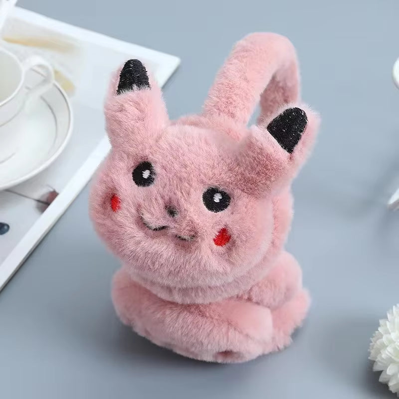 Pikachu Plush Earmuffs Cute Soft Anime Cartoon Earmuffs Plush Winter Warm Earmuffs Headphone for over 6 Year Old Kids Adult