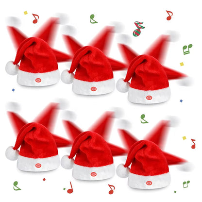 Singing and Dancing Christmas Hat Electric Swing Moving Santa Hat Plush Christmas Cap for Christmas New Year Party Supplies