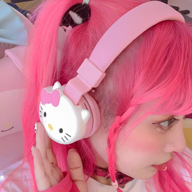 Hello Kitty Cute Bluetooth Headphone Wireless Headsets Anime Cartoon Stereo Headset Earphone with Mic Fashion Hottie Y2K Gifts