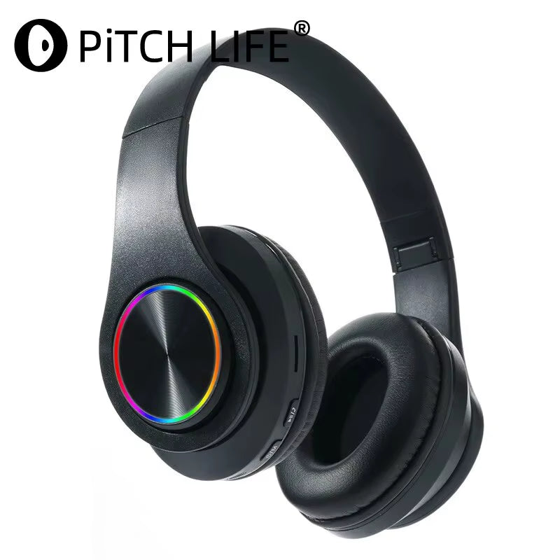 P95H,Rgb,Moda Ears BT Wireless Headphone Com Mic E Flash Light, Capacete De Música Estéreo LED, Fone De Ouvido Dobrável, Present