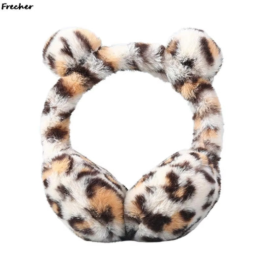 Leopard Plush Earmuffs Lovely Fashion Earflap Winter Skiing Headphone Spring Cold Protection Cat Ear Warmer Cap Ears Cover Warm