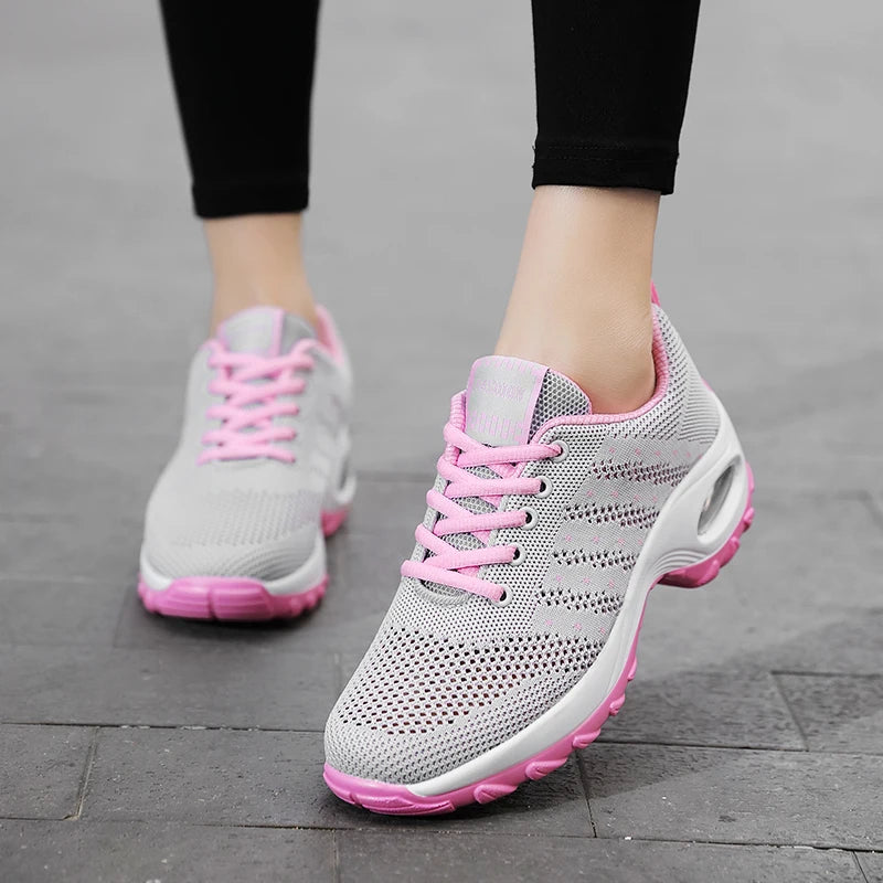 2020 Breathable Shoes Women Sports Air Sole Running Shoes Sneakers Outdoor Walking Jogging Trainers Flying Weaving Leisure Shoes